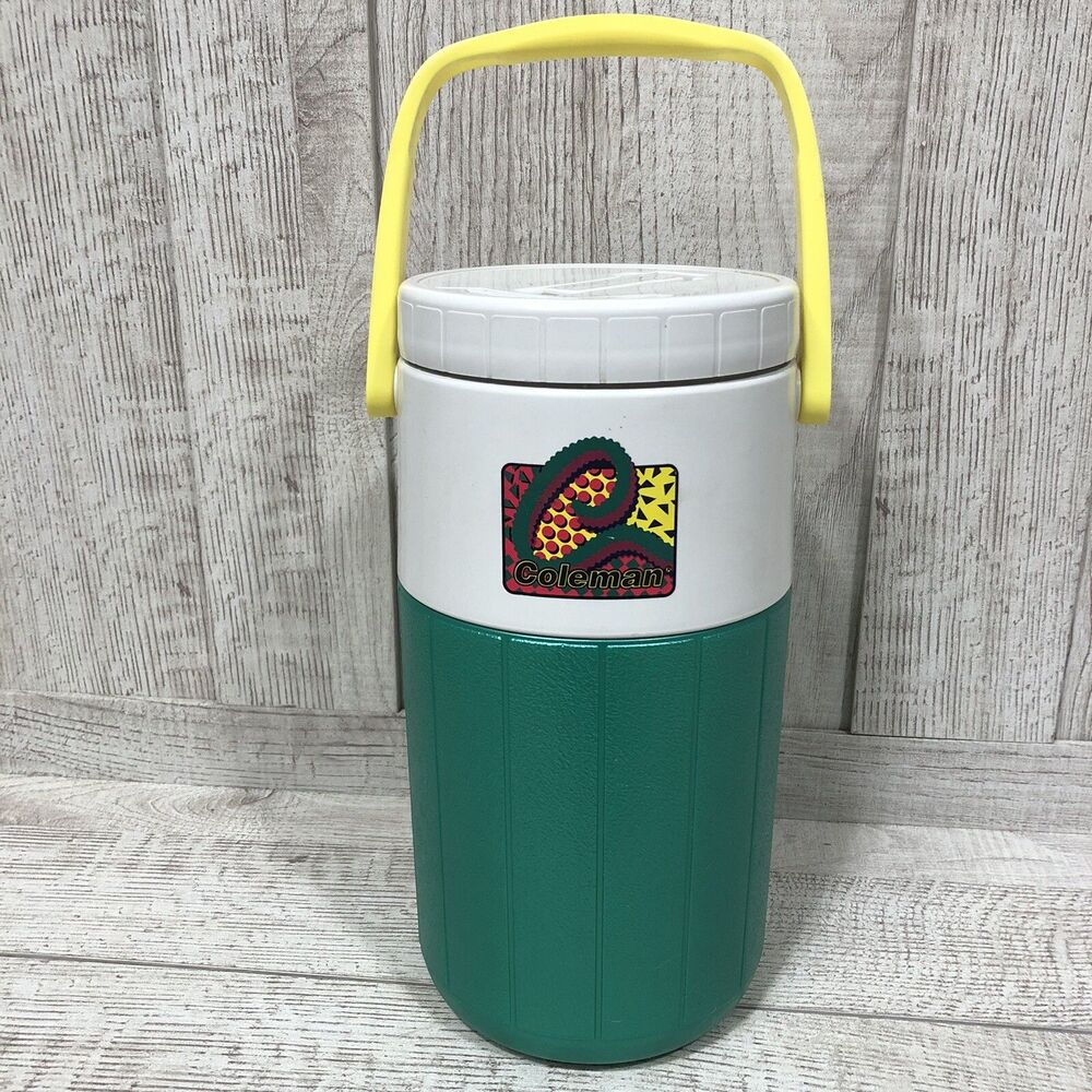 Vtg 1992 Retro Coleman Water Drink Cooler Jug Neon Teal green Yellow 5590 retro - Picture 1 of 9